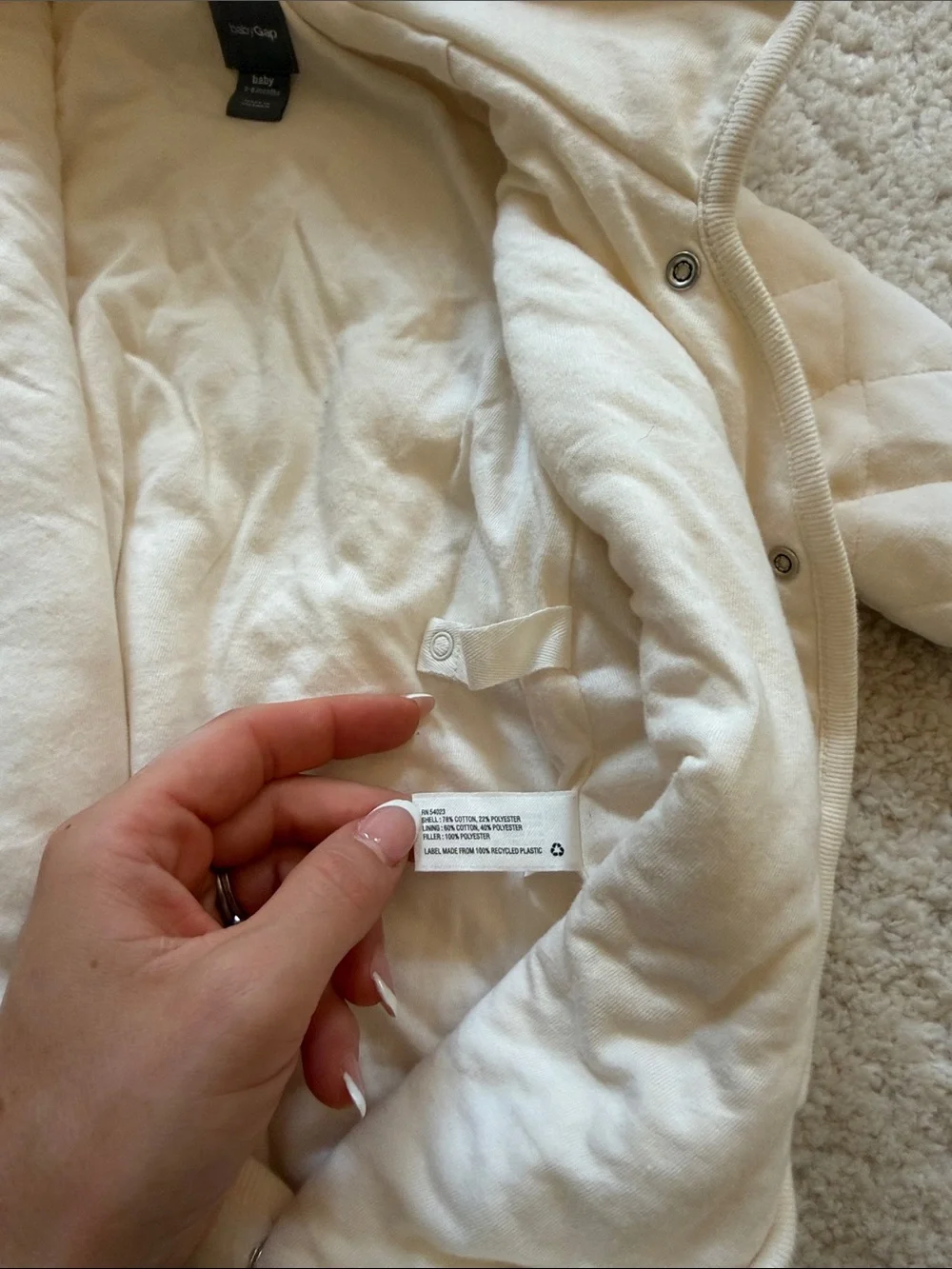 GAP Quilted Cream Hooded Baby One-Piece Footie 0-3 months